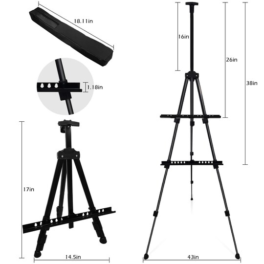 Art Painting Display Artist Easel Stand,Ns Jymb Portable Metal Adjustable Easels for Painting Canvases Height from 17 to 66 Inch - Carry Bag for Table-Top/Floor Displaying and Wedding Signs - Black